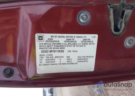 1998 Chevrolet C1500 Fleetside from USA, damaged, VIN 2GCEC19R7W1160362